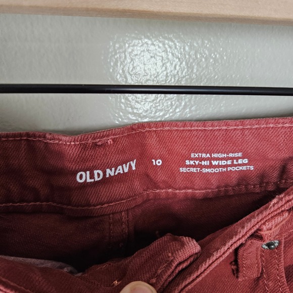 Old Navy Sky Hi Wide Leg Denim Jeans Sz 10 Red Dirt Wash Zip Fly - Picture 6 of 9